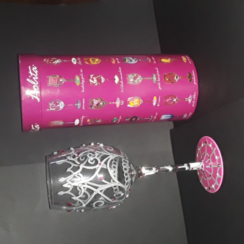 Lolita My Tiara Artisan Painted Wine Glass New NIB